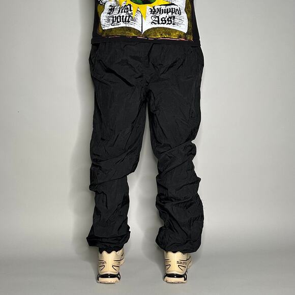 Vintage Champion Track Pants Jet Black Nylon Joggers Subtle Embroidered Logo 90s - Picture 3 of 4